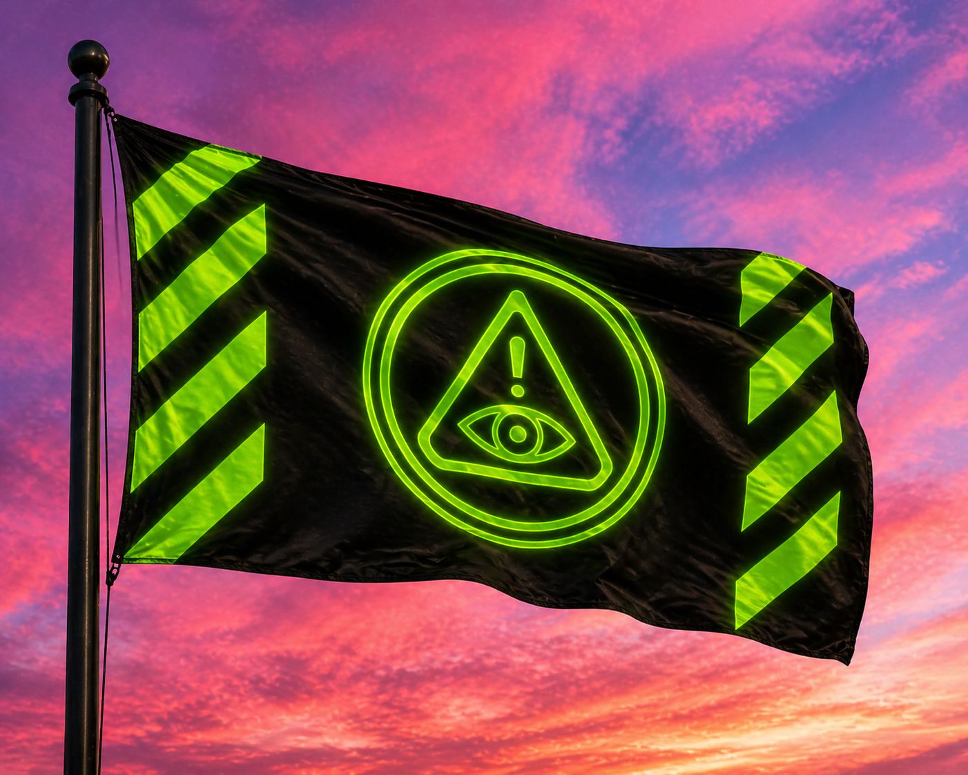 Green Identity Panic Toolkit flag at sunset